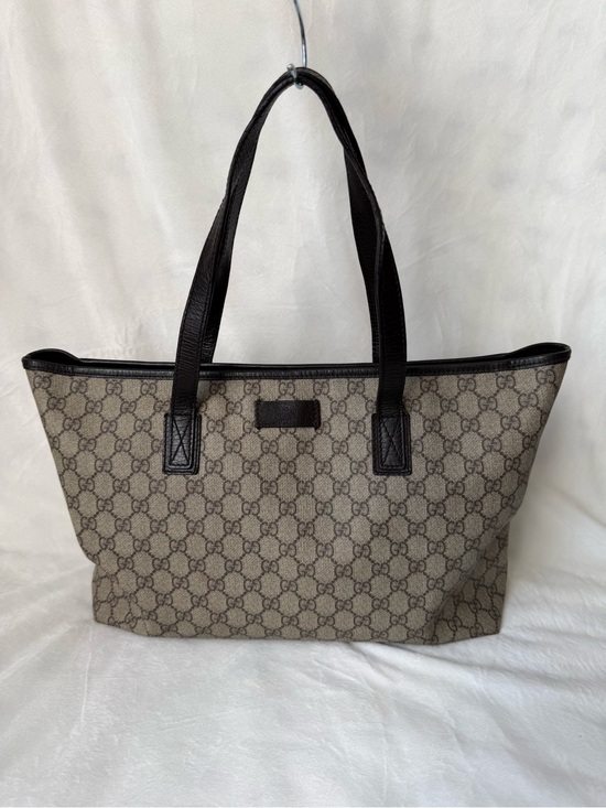 Gucci Handbags - Gucci Brown GG Canvas Tote with Dark Brown Leather Trim